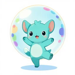 3 d rendered digital painting of cyan cute spirit axie pet dances under colourful discoball, fantasy, ghibli studio, clean cel shaded vector art