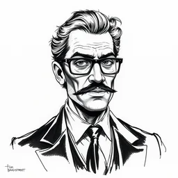 a smug modern aristocrat, character portrait, ink, black and white, inktober, concept art by tim bradstreet