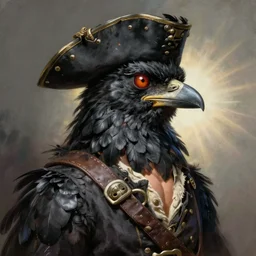concept art painting of an androgynous bird person with human face and black feathers, pirate clothes, detailed, cel shaded, in the style of makoto shinkai and james gurney and alphonse mucha and greg rutkowski and artgerm