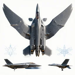 a mechanized bird with wings spread out, gunmetal grey, very symmetrical, orthographic view, top down view, bottom view, side view, blueprints, mecha, lockheed martin f - 3 5 lightning ii, fighter jet, cybernetic, robotic, highly detailed, artstation, autodesk maya, super realistic, unreal engine