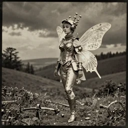 recovered victorian photo of grimes as a cosmic steampunk fairy.