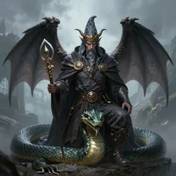 a wizard with his winged Serpent familiar, dungeons and dragons style, trending on artstation, character concept, portrait