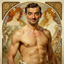 portrait of mr bean, d & d, muscular! fantasy, intricate, elegant, highly detailed, digital painting, artstation, concept art, smooth, sharp focus, illustration, art by artgerm and greg rutkowski and alphonse mucha