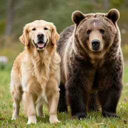 a golden retriever, mixed with a brown bear