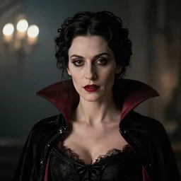 A beautiful portrait of a lady vampire, victorian, dracula, ominous, depth of field, 85mm lens, bokeh, photorealism, ultra detailed, irwin penn, high definition, soft light