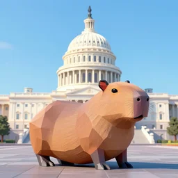 low poly 3d render of a capybara inside the U.S Capitol on January 6