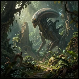 asimov alien deep ancient jungle fantasy ruins flora fauna by rudolf ernst, john frederick lewis, jean - leon gerome, rudolf weisse, david roberts, charles theodore frere, alfred dehodencq, orientalism