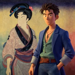 utagawa kunisada style, james jean style, vfx art, unreal engine render, claymation style, colourful, volumetric light, digital painting, digital illustration, dramatic light,