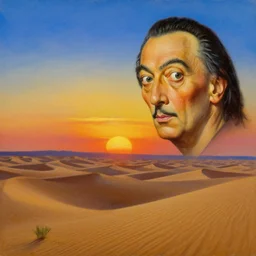 high detailed oil painting of sunrise in desert painted by salvador dali