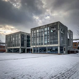 university of Leeds Parkinson's building, snowy, 8k, ultra realistic, dramatic lighting, wide shot