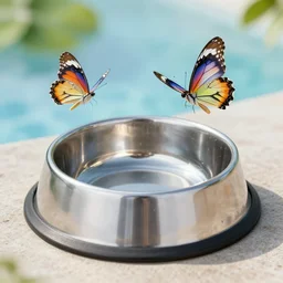 steel dogbowl underneath water butterfly