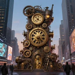 clockwork steampunk times square at twilight. intricate detail, high quality, digital painting, hyperrealistic, by gaston bussiere, j. c. leyendecker, craig mullins
