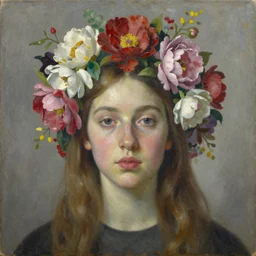 floral portrait by wojciech siudmak and ernst fuchs, oil on canvas