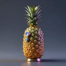 product photo of a pineapple bazooka, highly detailed, balanced colors, cyberpunk, steampunk, futuristic