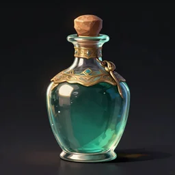 a potion bottle, rpg, digital art, dark background, final-fantasy
