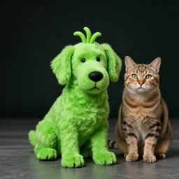 green spaghetti dog cat hybrid photograph
