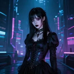 a cyberpunk world and a gothic girl