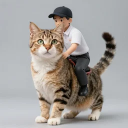 a person riding a cat ; 9 0's professional color photograph