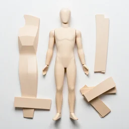 flat lay, knolling of the parts of a human body.
