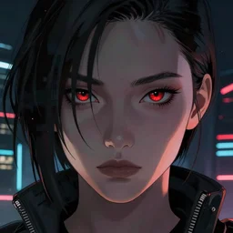android, killer - girl, 1 / 8 katsuya terada, style of cyberpunk, night, city, high detail of the cinematic, two eyes, nose, mouth, face,