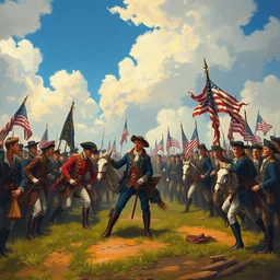anime still of the american revolution, oil painting