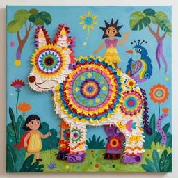 a beautiful painting of a naturaleza alieniegena y extranas figuras, todo hecho con papel de pinata, mandala, grunge textures con explosion of color by andy kehoe, amanda clarke, mattey y su universo pop en un mundo de gediminas pranckevicius