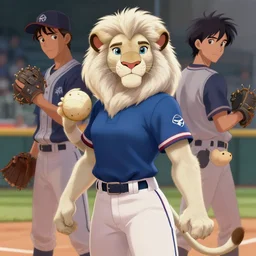 beautiful portrait of a female anthropomorphic albino lioness fursona baseball player. character design by disney, charlie bowater, ross tran, artgerm, and makoto shinkai, detailed, soft lighting, rendered in octane