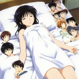 anime cell shaded, anime girl wearing a towel laying on bed, wlop, ilya kuvshinov, artgerm, krenz cushart, greg rutkowski, hiroaki samura, range murata, james jean, katsuhiro otomo, erik jones