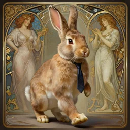 rabbit wearing a tie walking, deep focus, turnaround, highly detailed, digital painting, artstation, concept art, matte, sharp focus, illustration, hearthstone, intrincate, elegant, art by artgerm and greg rutkowski and alphonse mucha.
