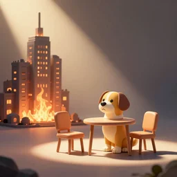 this is fine, dog meme, burning building, chair, table, cartoon style