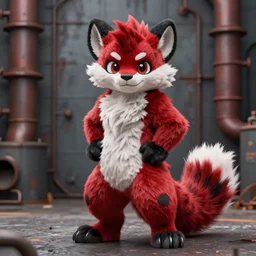 * tail * weasel bandit furry red - and - black male fursona, smirking, posed on a gritty industrial background by peder balke, dark industrial fantasy, deviantart contest winner, furry's fursona commission for furry art