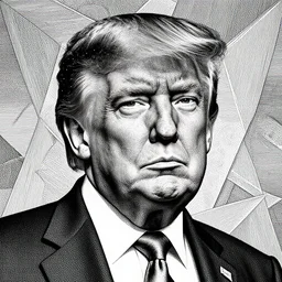Geometrically surreal Trump, extremely high detail, photorealistic, intricate line drawings, dotart, album art in the style of James Jean