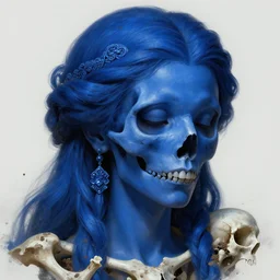 stunning deep blue goddess of skull portrait, skull, bones, dirt, fantasy, intricate, elegant, highly detailed, digital painting, artstation, concept art, smooth, sharp focus, illustration, art by afshar petros and krenz cushart and artem demura and tony sandoval