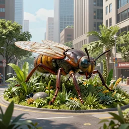 an concept art illustration, photorealistic large insect and plant nature biomes in a downtown street, ultra realistic, style by wlop, trending in artstation, cgsociety, octane render, ultra sharp, concept illustration, digital painting, 8 k, unreal engine