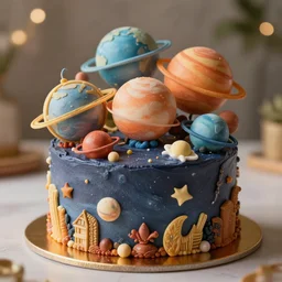 A cake with all planets on it, intricate, ornate, ultra detailed, realistic, 100mm, octane, high definition, depth of field, bokeh, 8k, behance, artstation