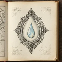 technical drawing of a ointment based on tears, beautiful design, adorned, delicate, old book, detailed map, notes, scribbles, old paper