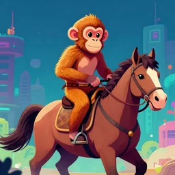 monkey riding a horse, digital art, artstation, synthwave