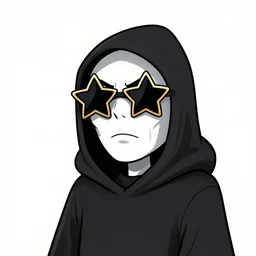 cartoon drawing of a grim reaper wearing oversized star shaped sunglasses