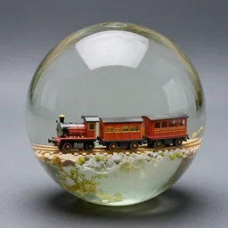 A resin sphere with a small train inside