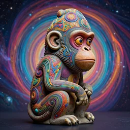 a side view of a surreal portrait statue of a monkey as a psychedelic neural tiki reptile stone god by naoto hattori, android jones, and chris dyer, deep bold colors, galactic dmt entity, depth of field, intricate beautiful painting, billions of details, octane render, portal, 8 k, detailed vector, trending on artstation, cgisociety