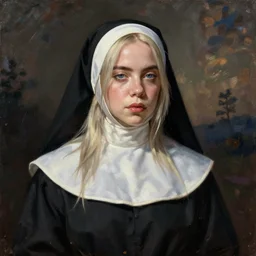 Billie Eilish as a nun, painted by Robert Henri