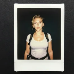Polaroid image of Scarlett Johansson as tomb raider