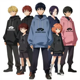 gainax anime characters evangelion flcl fooly cooly wearing oversized hoodies balenciaga vetements, official art