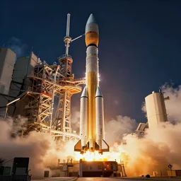 epic professional digital art of complex heavy vertical rocket on launch pad, at takeoff, ambient light, painted,, cinematic, detailed, grand, leesha hannigan, wayne haag, reyna rochin, ignacio fernandez rios, mark ryden, van herpen, artstation, cgsociety, epic, stunning, gorgeous, wow wow detail