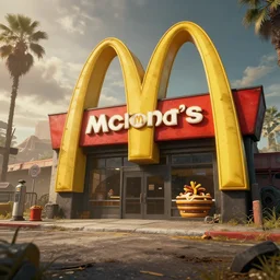 post apocalyptic McDonalds::1, fallout, wasteland, octane render, 8k