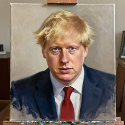 boris johnson painting a self portrait on the canvas, artstation