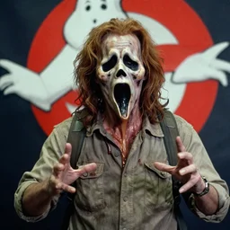 john voight is a ghostbuster, capturing jane lynch horrible scary poltergeist, practical effects, monster makeup, gritty film, melting face, skeletal scream