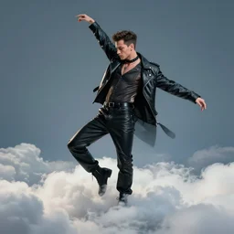 gay man with leather clothes dancing on the clouds, Artstation