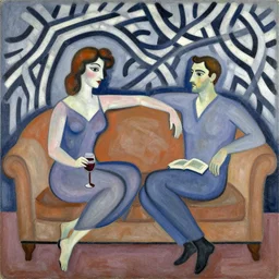 woman, man, intimate, sofa, wine, book, by robert delaunay endless rhythm