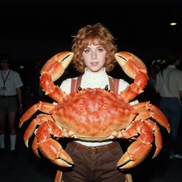 cosplayer dressed like a crab, in 1 9 8 5, at a crab convention, royalcore, low - light photograph, photography by tyler mitchell